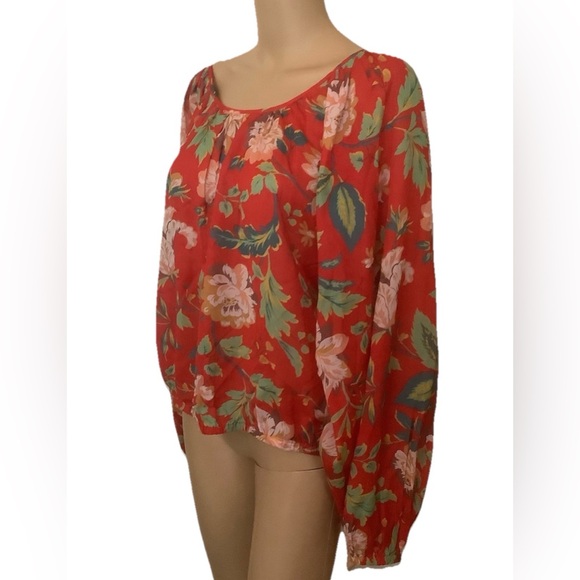 Maeve by Anthropologie Red Floral Peasant Blouse - Women's Top retro Sz L - Picture 12 of 13